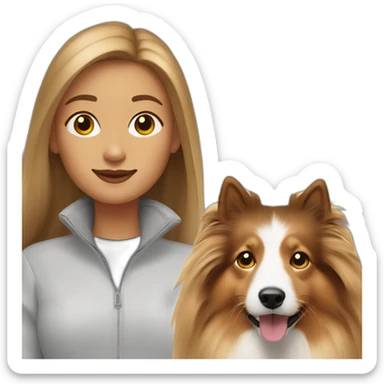 yong woman with light-broun straight hair holds a sable sheltie sticker