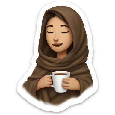 girl brunette inside a blanket sipping coffee eyes closed sticker
