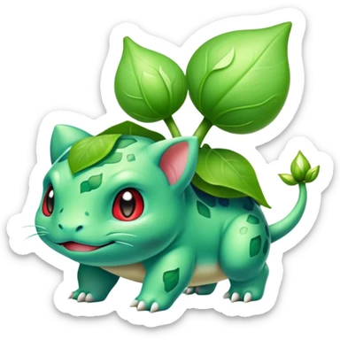 Bulbasaur with a small green unopened plant bulb with layered petals esembling a bud on back sticker