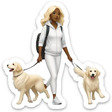 Woman wearing athleisure walking white golden retriever sticker