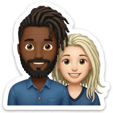 Couple emoji -WHITE with man with beardon and BLACK FEMALEwith mid length locs sticker