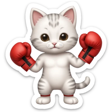 Adorable happy baby kitten standing with boxing gloves  sticker