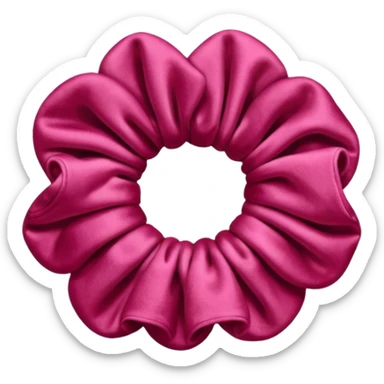 emoji of an isolated velvet scrunchie in a rich pink-red color, plush soft texture with deep velvety shading, gathered fabric folds, fashion accessory, no person, no hair, not worn, smooth warm lighting, clean rounded shape sticker