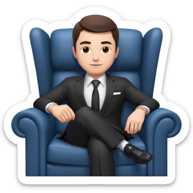 businessman sitting in an armchair, confident relaxed pose, formal suit and tie, professional corporate vibe, 3D cartoon style, mobile game icon style, clean background, no text, no watermark
 sticker