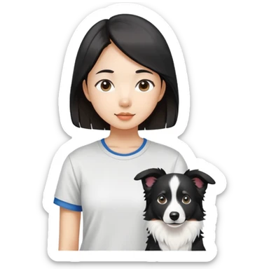  asiatic girl in the T-shirt and border collie sticker