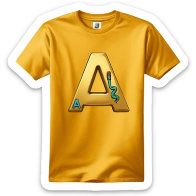 Gold T-shirt reads Snakepit Skatepark with the letter A sticker