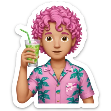 pink curly haired drink holder man  sticker