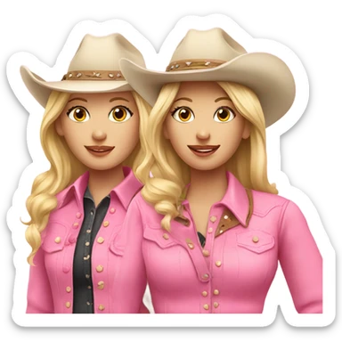Two blonde cowgirls wearing pink sticker