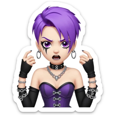 my nickname on the discord server is Little VIper, i have purple hair and an alt/goth style so like corsets and black with silver chains. i want a animated emoji with the text "'Lil Viper Mad" with an angery little viper spitting sticker