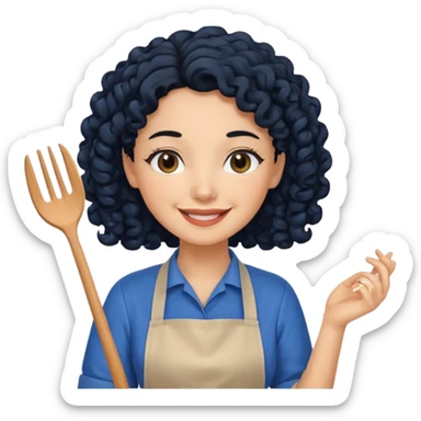 woman with curly black hair in blue apron sticker