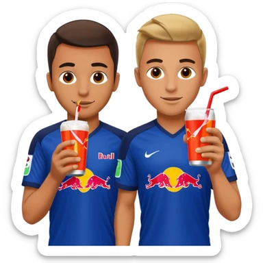 Red bull energy drink imogi for soccer players drinking red bull energy drink while playing soccer sticker