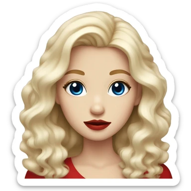 A white blonde girl with long wavy hair an dark blue eyes with red big lips make her cute sticker