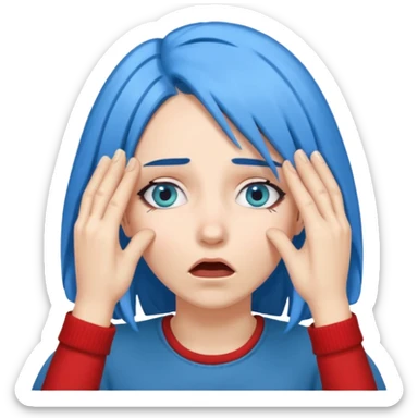 Woman with blue hair with hands over her eyes in shock sticker