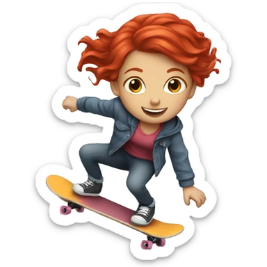 A red hair girl do skateboarding  sticker