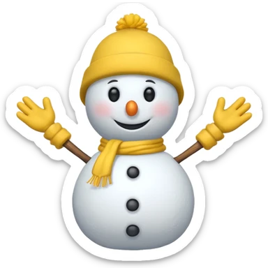 snowman wearing yellow hat, wood arms sticker