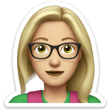 Middle aged white woman long  dark blonde hair green eyes with glasses  sticker