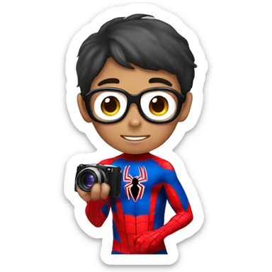 korean boy with spiderman suit taking a picture  sticker