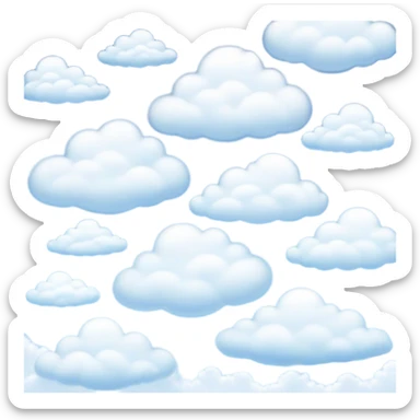 Cinematic Realistic Clouds Emoji, Fluffy and soft, with gentle, swirling white clouds floating effortlessly in a deep blue sky. The clouds drift lazily across the horizon, casting shadows and playing with the light in a peaceful and dreamy way. Soft glowing outline, capturing the essence of calm, serenity, and endless sky in a dreamy cloudscape! sticker