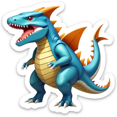 Shiny Exotic Colorful epic Sharpedo-Tyrantrum-Tyranitar-Charizard-Dragonite-Salamence-Drudigon-Haxorus-Fakémon-hybrid-creature (full body)  sticker