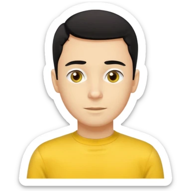 Greg Wiggle from the Wiggles with light skin, hazel eyes, black hair, yellow skivvy shirt sticker