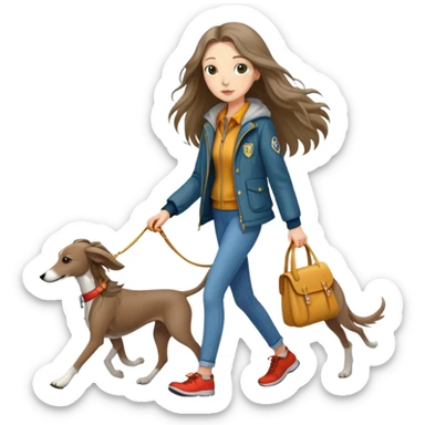 Long-haired girl walking a little greyhound sticker