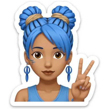 brown girl with blue dreads in a bun giving peace sign and middle finger sticker