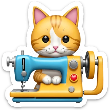 gato cosiendo en una maquina de coser sticker