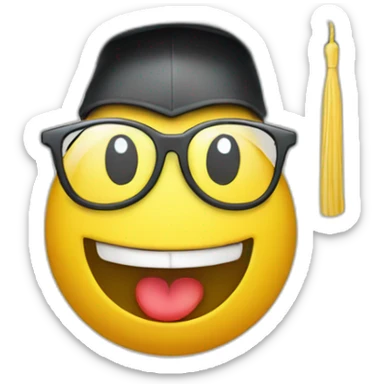 happy yellow emoji head with glasses and with mortarboard on its head sticker