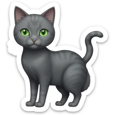 full body view of beautiful female solid dark grey cat with green eyes, grey face, white toes/paws and white patch on her chest sticker