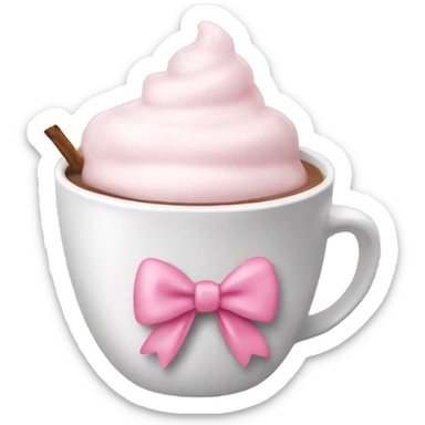 Hot coco in a white cup with a baby pink bow on the cup sticker