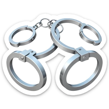 Minimalistic metallic handcuffs emoji, black and white, reflective metal, simple flat vector design, futuristic minimal style sticker