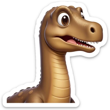 Cinematic Comical Brontosaurus Portrait Emoji, Head tilted dramatically with an exaggeratedly shocked expression, featuring a towering, robust body with a long, graceful neck and wide, comically expressive eyes full of playful disbelief, Simplified yet hilariously expressive features, highly detailed, glowing with a slightly sassy ancient glow, high shine, dramatic yet playful, stylized with an air of cheeky dinosaur mischief, soft glowing outline, capturing the essence of a meme-worthy Brontosaurus that looks ready to lumber its way into viral fame! sticker