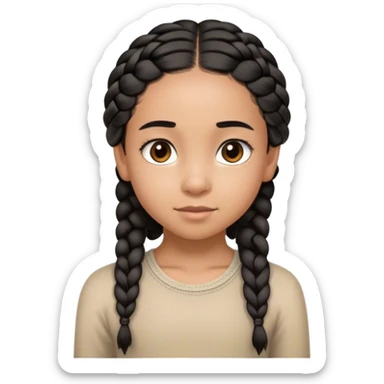 A thin 10-year-old mixed-race girl with almost black hair braided down to her shoulder blades and dark brown eyes. sticker