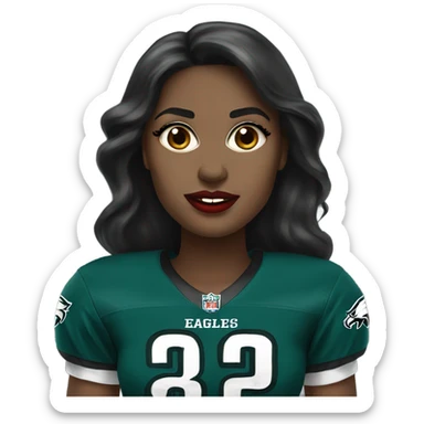  White skin female dark hair red lips wearing Philadelphia Eagles jersey sticker