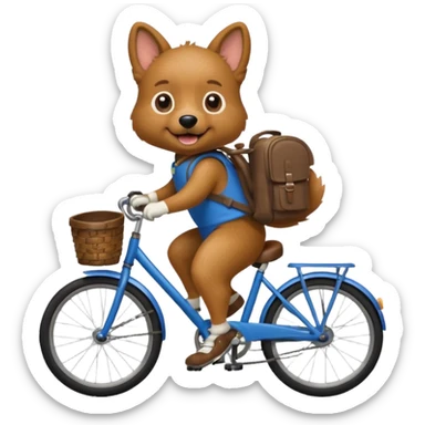 A dog is riding a bicycle and wearing a backpack. sticker