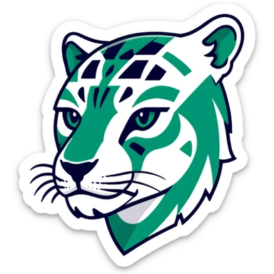 Ancient Egyptian style profile of jaguar with strict geometric lines, flat hieroglyphic style, only white and deep dark green, no curved lines, angular shapes only sticker