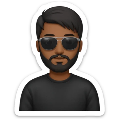 Indian man with  black mullet  and beard and black sunglasses and black jumper sticker