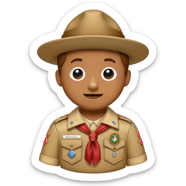 A poop emoji that is in the shape of a Boy Scout merit badge  sticker