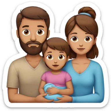 Homme brun barbu et femme brune avec deux enfant garçon 3 ans   et fille 6 mois   sticker