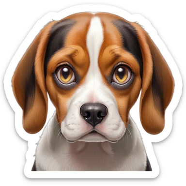 Cinematic Grumpy Tri-Color Beagle Portrait Emoji, Head tilted slightly with a deeply unimpressed expression, featuring a thick tri-color coat of white, brown, and black, large, droopy hazel eyes narrowed into an unamused glare, floppy ears slightly drooping in exasperation, Simplified yet comically expressive features, highly detailed, glowing with a dry, sarcastic glow, high shine, effortlessly judgmental yet dignified, stylized with a touch of cynicism, bright but brooding, soft glowing outline, capturing the essence of an eternally unimpressed yet endearing companion, so lifelike it feels like it could sigh heavily at you in disdain at any moment! sticker