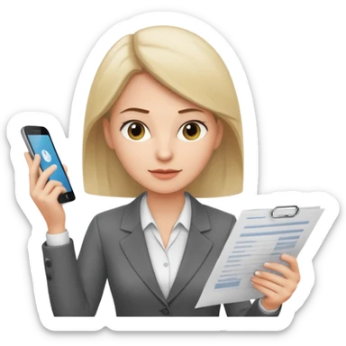 A female office worker who undertakes the work or tasks to respond to the customer's sales request, no headsets or telephones. Can you add a general office background to better set the context? sticker