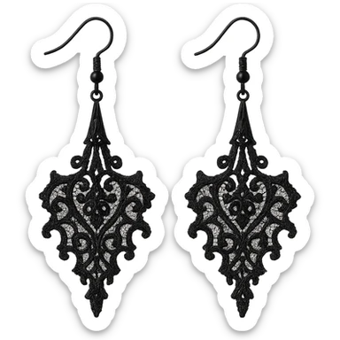 goth earrings, black lace, delicate and mysterious, victorian gothic style sticker
