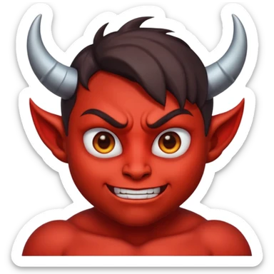 Demon cartoon emoji character, head and shoulders included (chest-up crop), centered face, confident and edgy expression, sharp eyes, subtle smirk, small curved horns, clean stylized face, not cute, not scary, modern emoji-style illustration, bold colors, smooth shading, high readability sticker