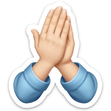 Create an Apple-style emoji of two hands pressed together in a praying gesture. The hands should be simplified, smooth, and cartoon-like, with soft gradients and glossy highlights typical of iOS emojis. Show only the hands, with no arms or background, isolated on a transparent background. sticker