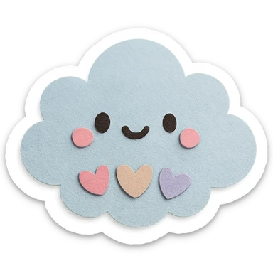 kawaii puffy cloud holding tiny pastel hearts, soft pastel colors, no limbs, full body, paper craft style sticker