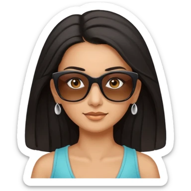My Sexy wife with sunglasses, black hair, and awesomeness. She has some gray, she's super cute, and her sunglasses are on her head like she doesn't want to wear them. She has brown eyes and is just lovely. Her hair is down her back. No earrings. She is natural beauty. She 50. sticker