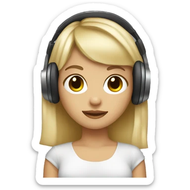 blonde dj girl straight hair with headphones and bangs and brown eyes emoji sticker