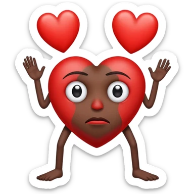 Red heart with a sad face in the center with only one eye, and black hands and legs sticker