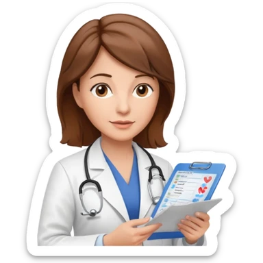 A female doctor in her 50s with brown hair reviewing a medical chart. sticker