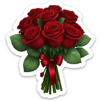 A bouquet of deep red roses tied with a burgundy satin ribbon
 sticker